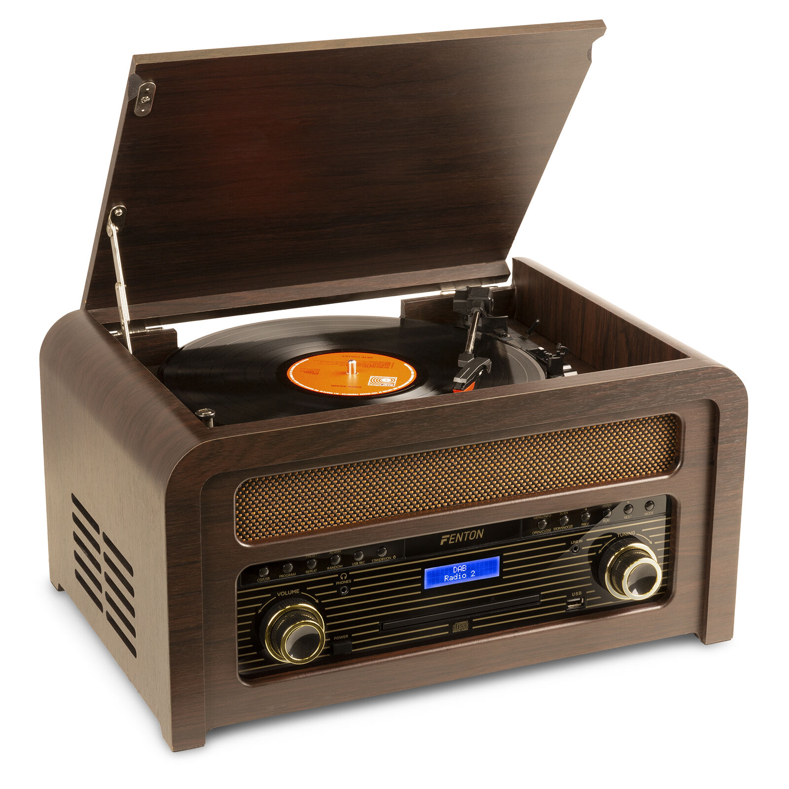 Retourdeal - Fenton Nashville retro platenspeler met Bluetooth, CD