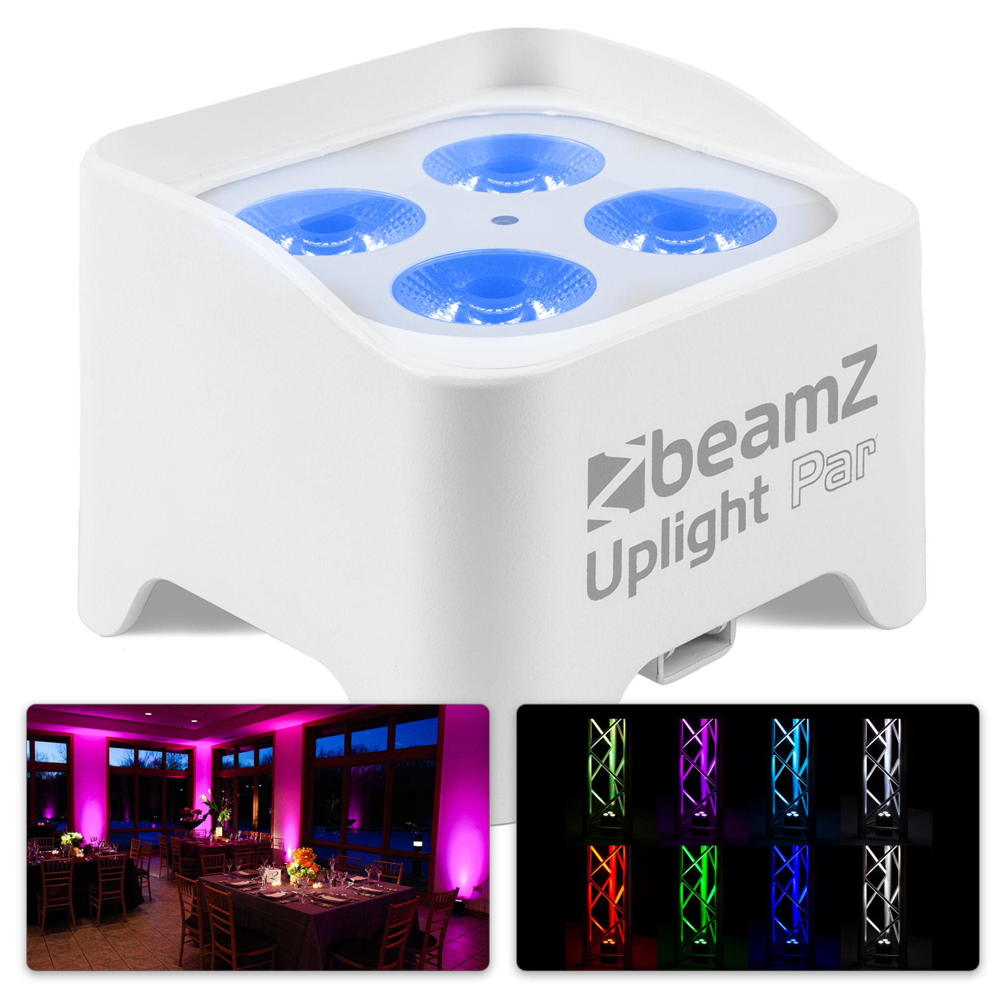 Retourdeal - BeamZ BBP90W Uplight PAR spot op accu met 4x 4W LED&apos;s Wit