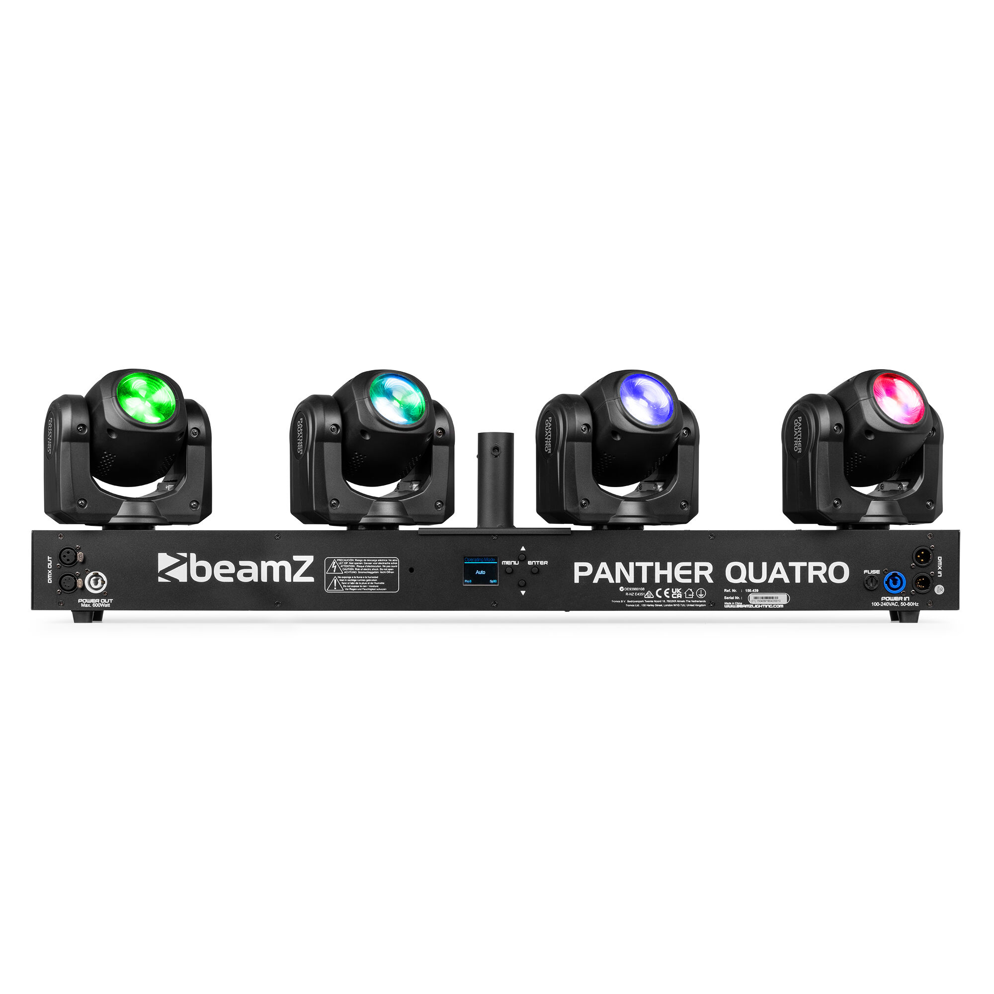 Retourdeal - BeamZ Panther Quatro Beam Bar - Bar met 4 moving heads -