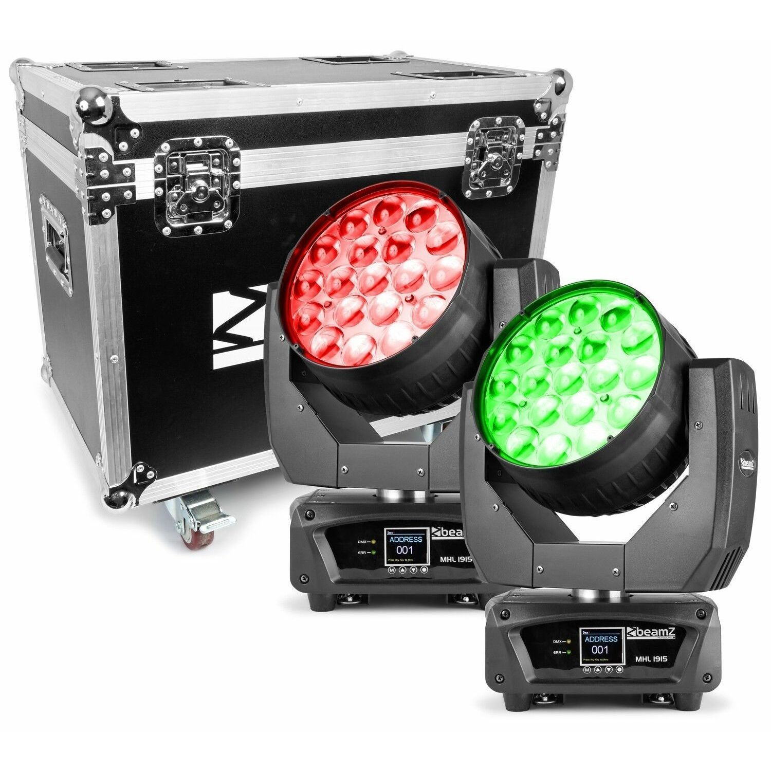 Retourdeal - BeamZ MHL1915 - Set van 2 zoom moving heads in flightcase