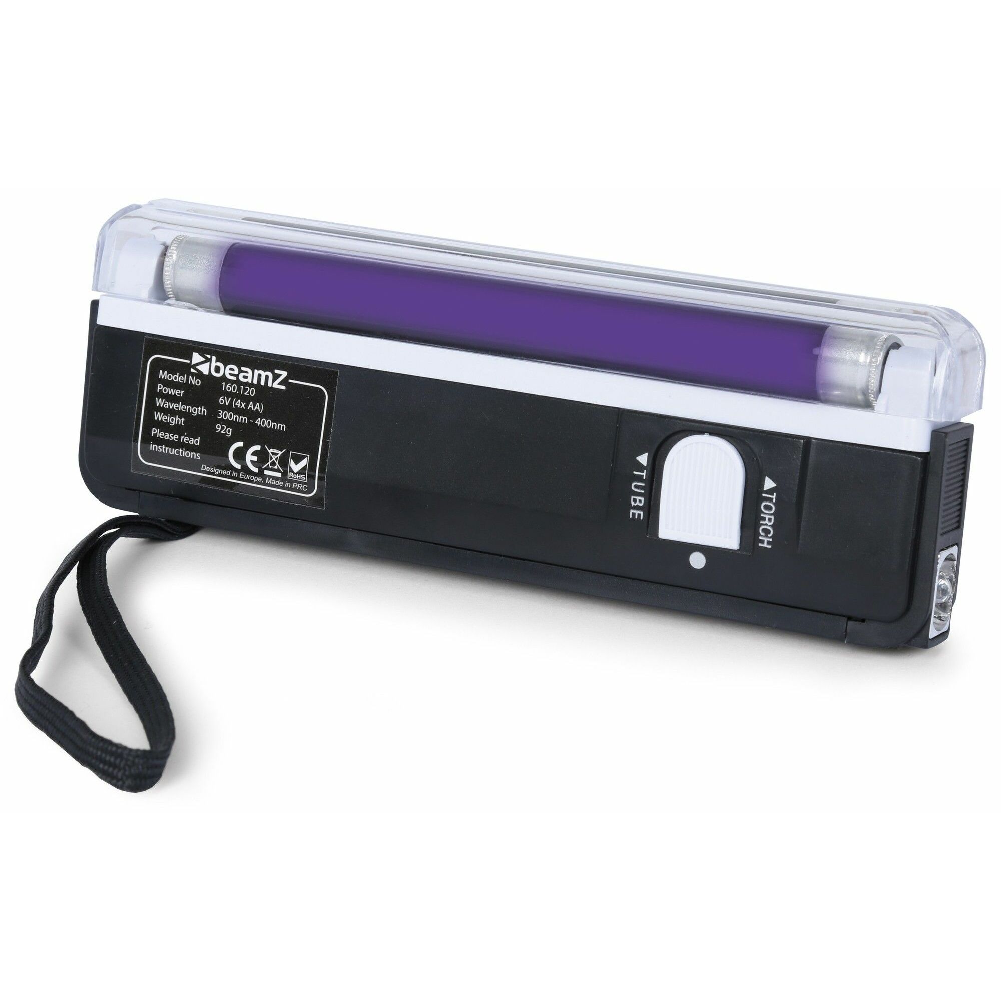 BeamZ Retourdeal -  draagbare 15cm Blacklight UV lamp met zaklamp