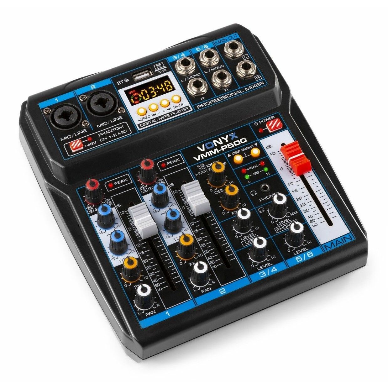 Retourdeal - Vonyx VMM-P500 mixer 4-kanaals met Bluetooth, DSP en mp3