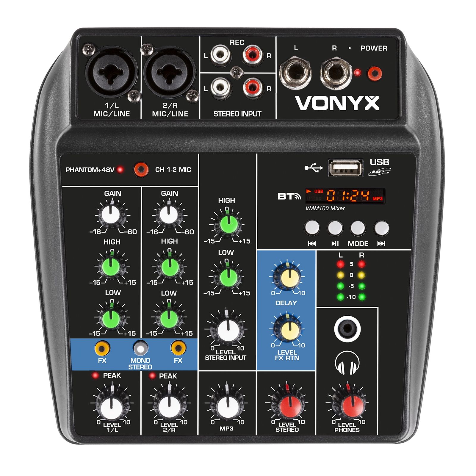 Retourdeal - Vonyx VMM100 4-kanaals mengpaneel met Bluetooth & USB mp3