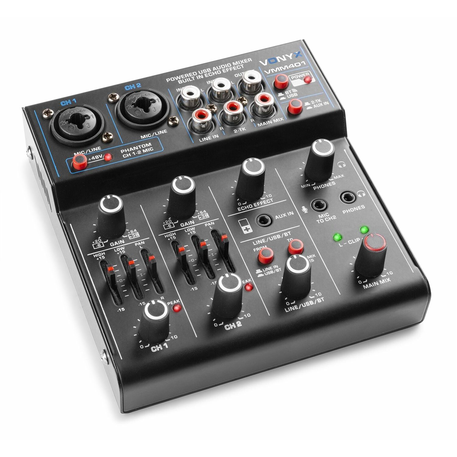 Vonyx VMM401 USB mixer - 4-kanaals mengpaneel met Bluetooth en USB