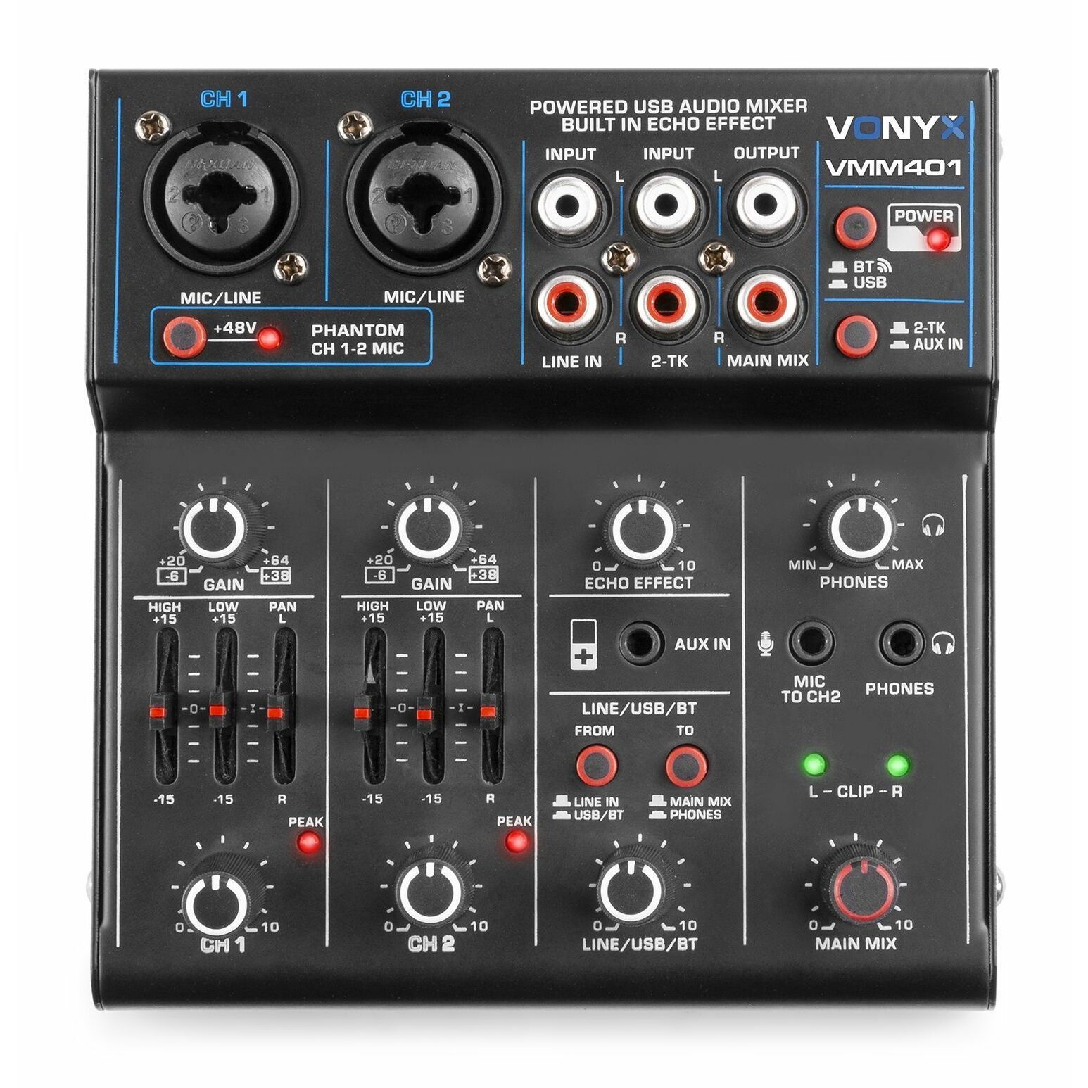 Retourdeal - Vonyx VMM401 USB mixer - 4-kanaals mengpaneel met