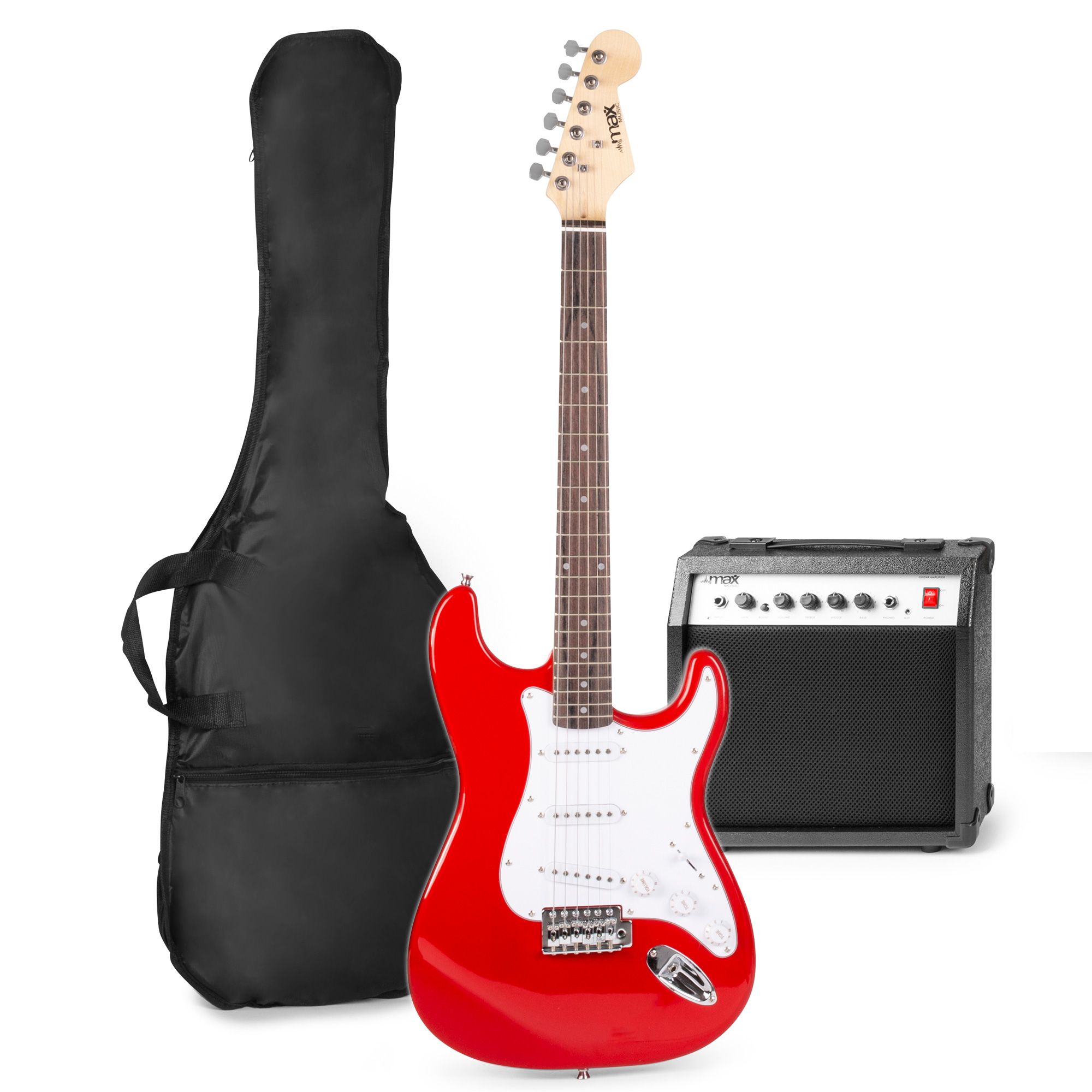 roterend Postcode Geavanceerde MAX GigKit elektrische gitaar set met o.a. gitaarstandaard - Rood