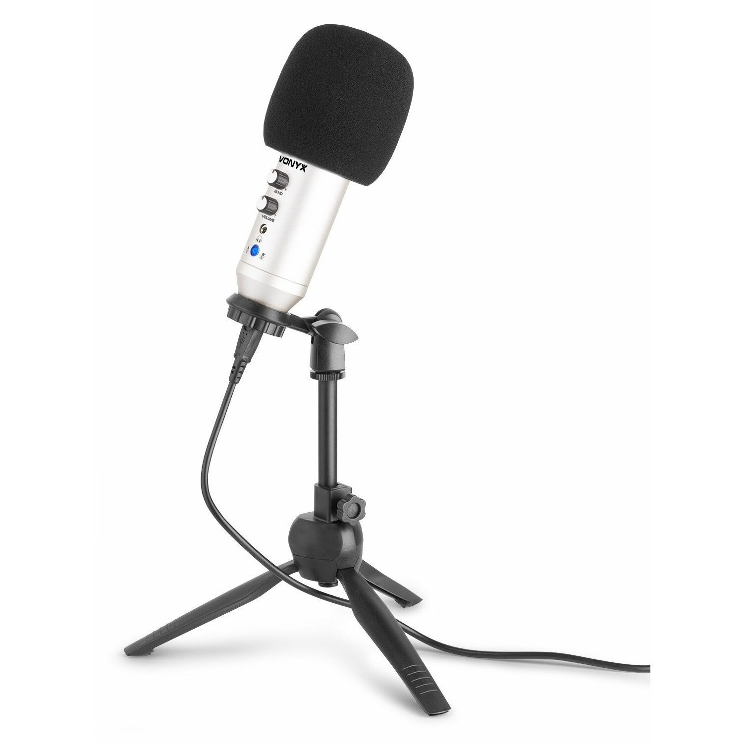 Studio microfoon - Vonyx CM320S USB microfoon met tafelstandaard - Titanium