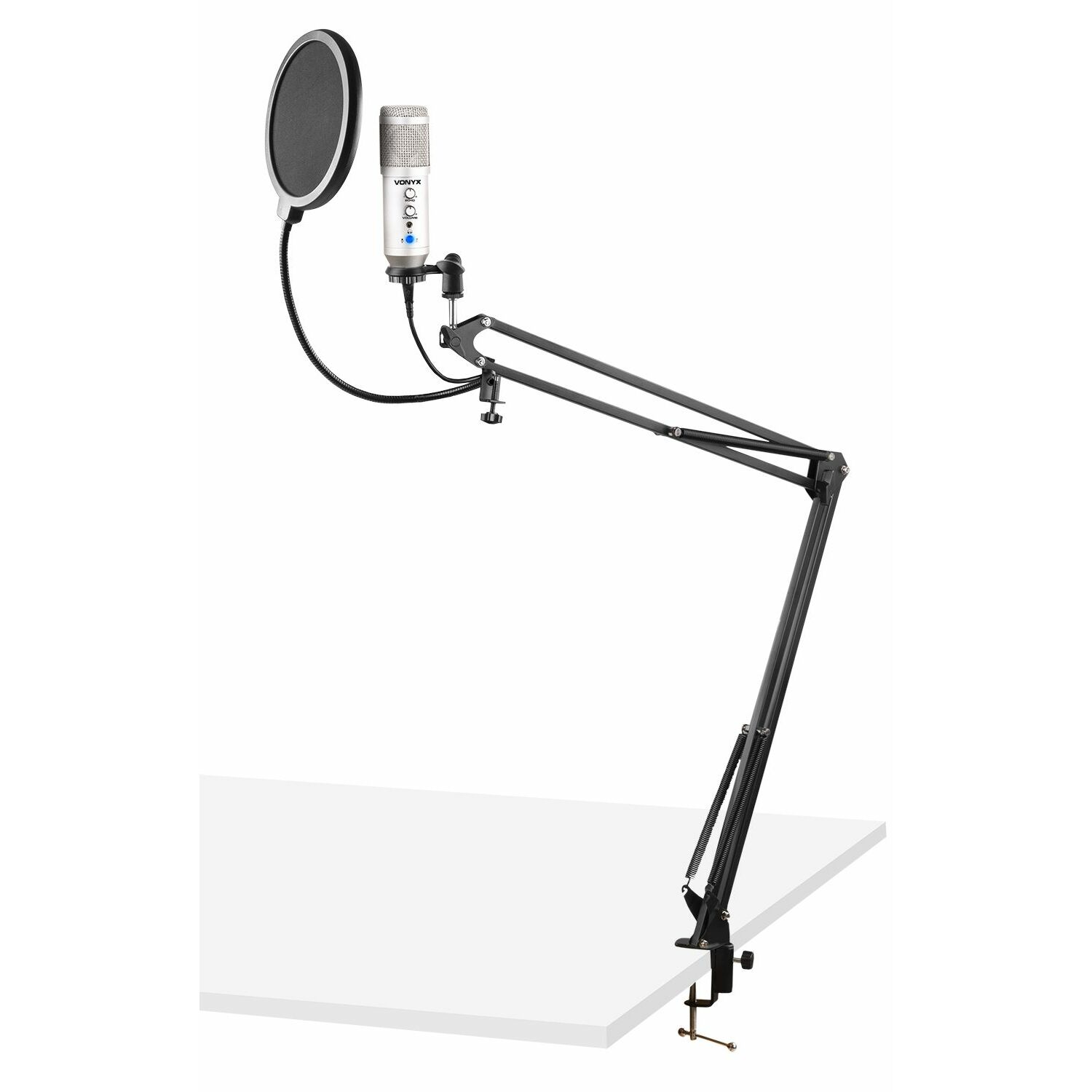 Studio microfoon - Vonyx CMS320S USB microfoon met echo en arm - Titanium