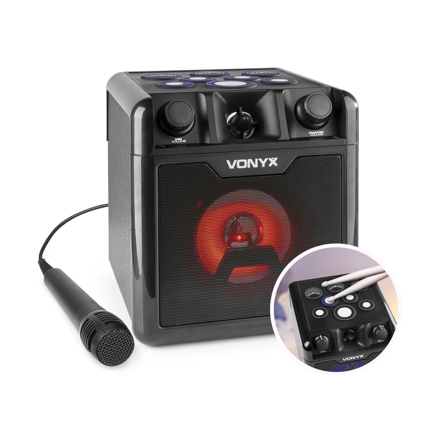 Retourdeal - Vonyx SBS50B-DRUM Karaoke set met microfoon, Bluetooth en