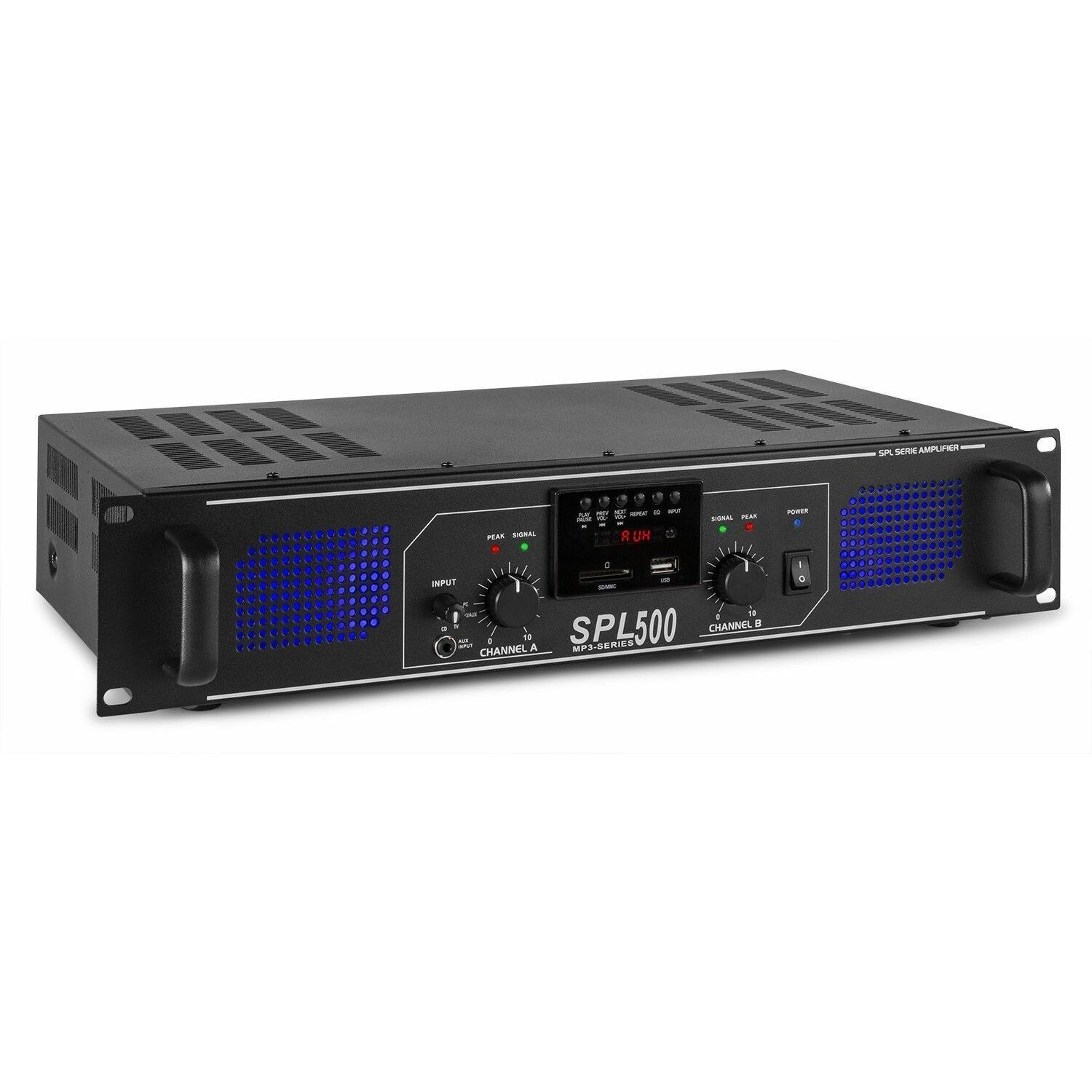 Retourdeal - SkyTec 2 x 250W DJ PA versterker SPL500MP3 met USB MP3