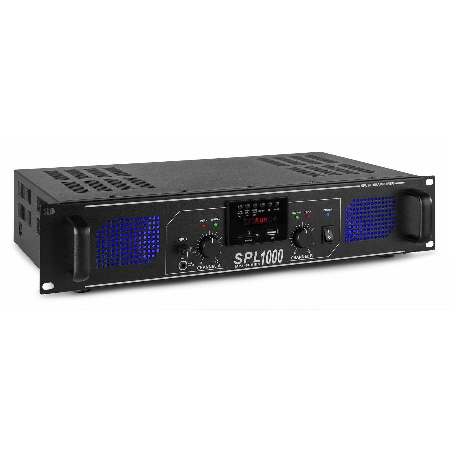 Skytec SPL1000MP3 stereo DJ versterker met ingebouwde USB MP3 speler - 2x 500W