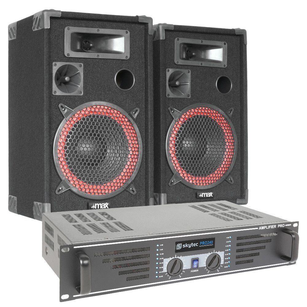 SkyTec Complete 500W PA DJ Set met Luidsprekers en zwarte Versterker