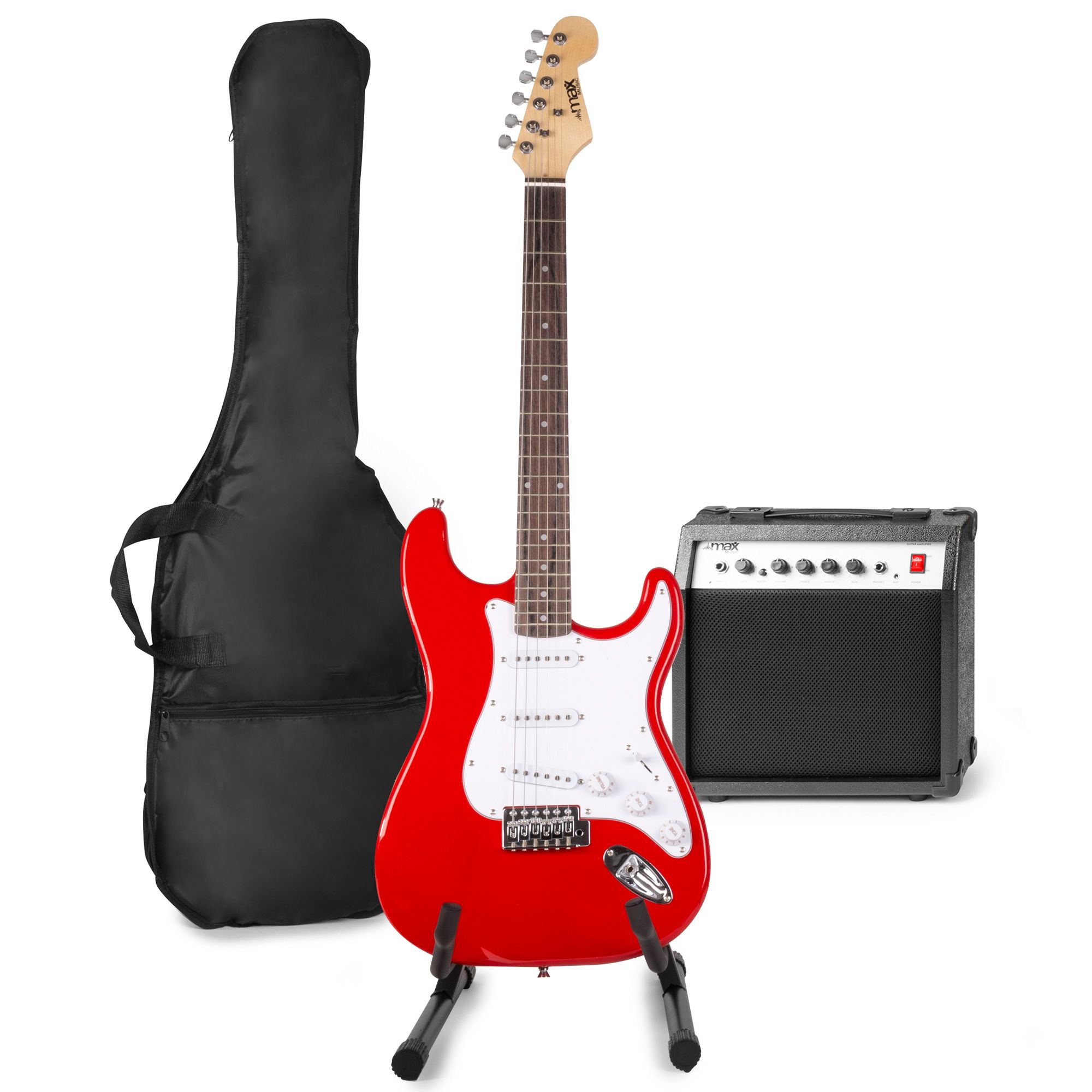 Elektrische gitaar met gitaar versterker - MAX Gigkit - Perfect voor beginners - incl. gitaar standaard, gitaar stemapparaat, gitaartas en plectrum - Rood