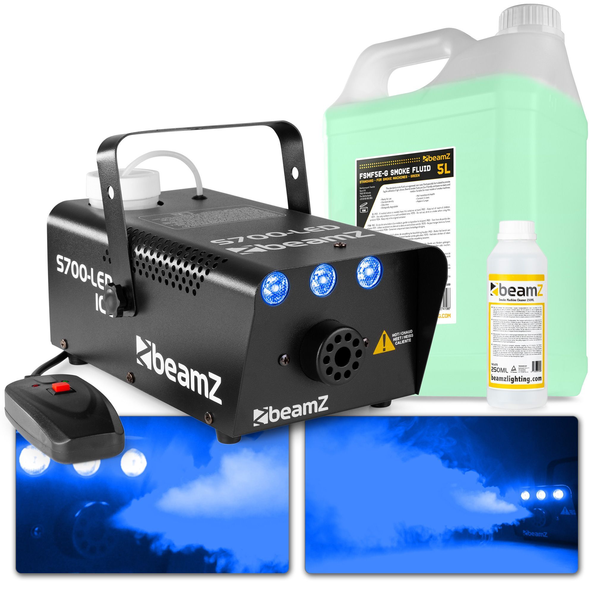 BeamZ S700LED &apos;ICE&apos; rookmachine met reinigings- en rookvloeistof -