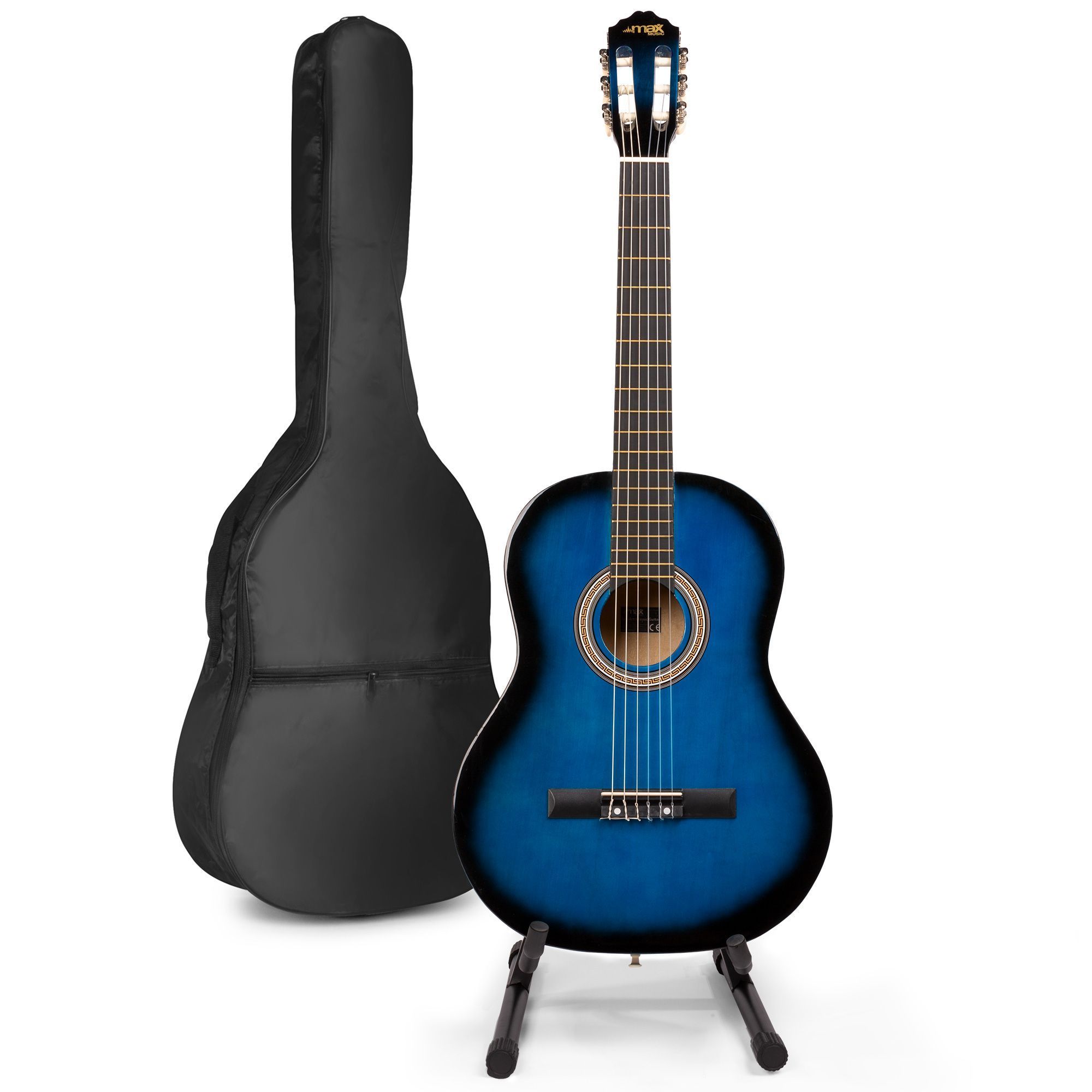 Akoestische gitaar voor beginners - MAX SoloArt klassieke gitaar / Spaanse gitaar met o.a. 39'' gitaar, gitaar standaard, gitaartas, gitaar stemapparaat en extra accessoires - Blau