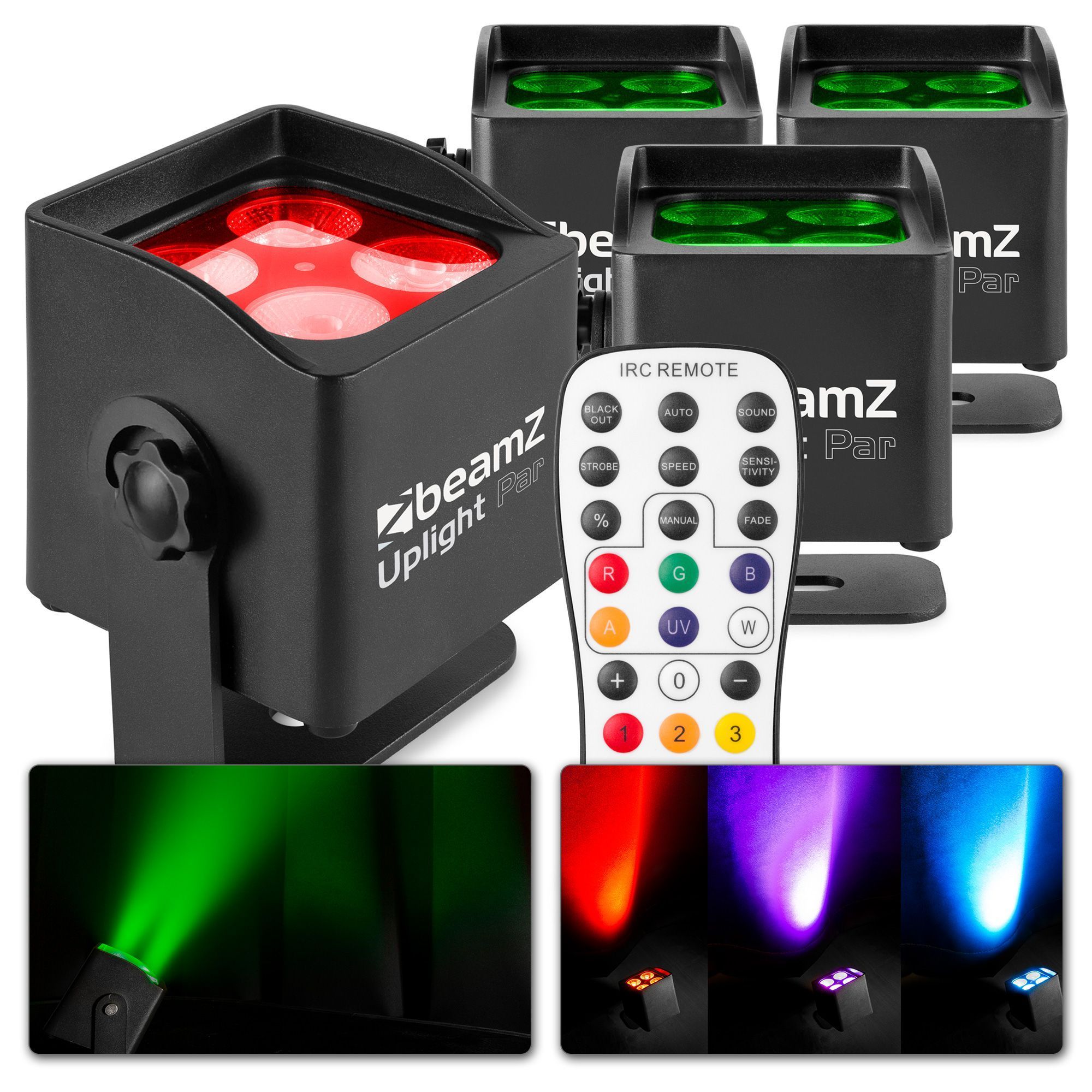 Uplighter - Set van 4 BeamZ BBP44 Uplight lampen met afstandsbediening en accu - IP65 - Zwart