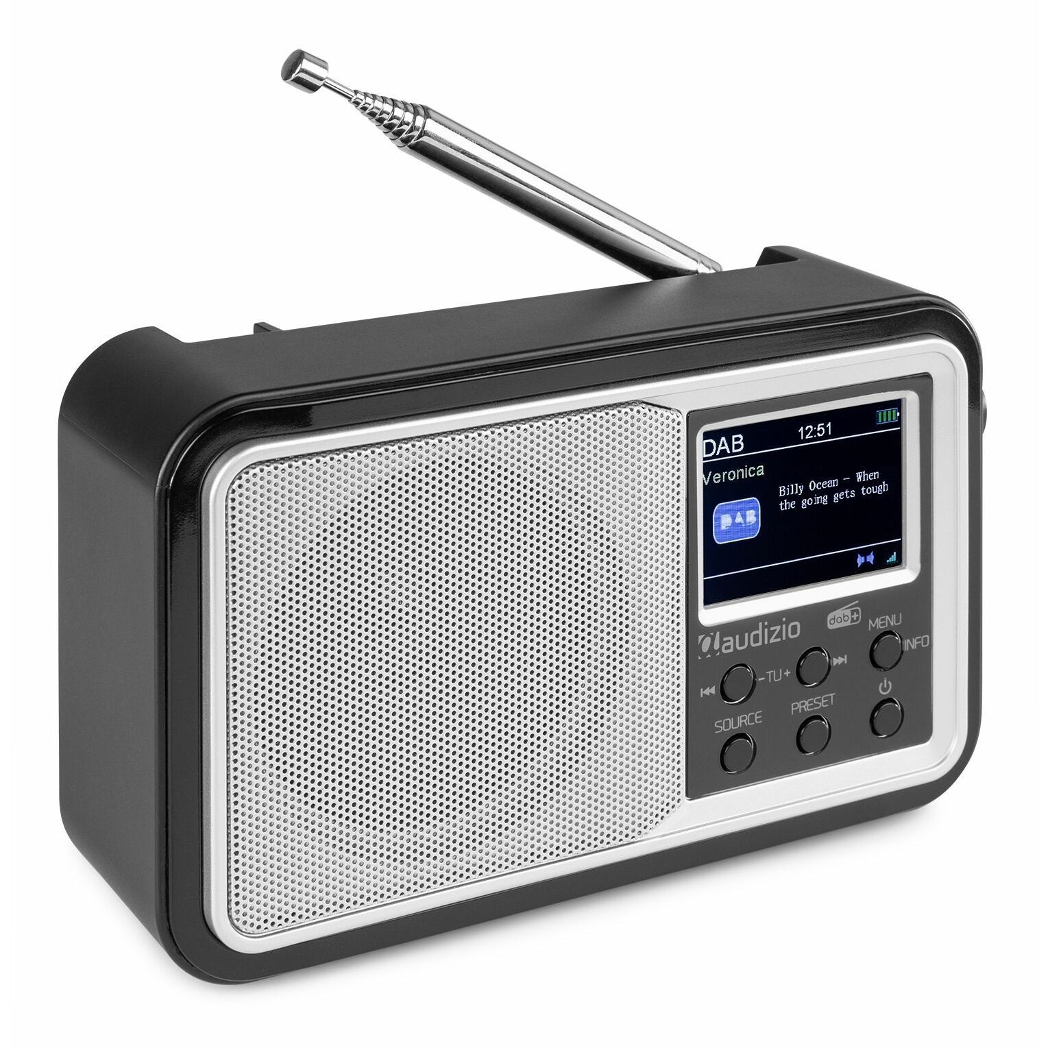 Il openbaar nek Audizio Anzio draagbare DAB radio met Bluetooth, FM radio en accu - Zilver