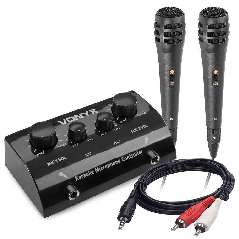 verkoopplan baan Jachtluipaard Vonyx AV430B karaoke set met telefoonkabel en 2x microfoon - Zwart kopen?