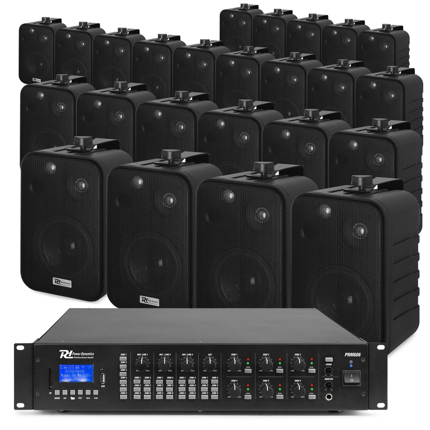 PowerDynamicscompleteopbouwspeakerset-voorgrootschaligebedrijfspanden-100V-Zwart