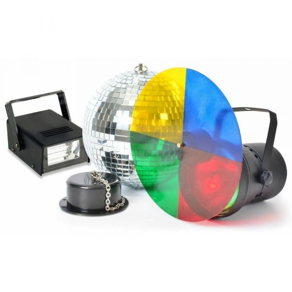 ergens bij betrokken zijn grijnzend Typisch BeamZ Disco licht set met Spiegelbol, Puntspot en Stroboscoop kopen?