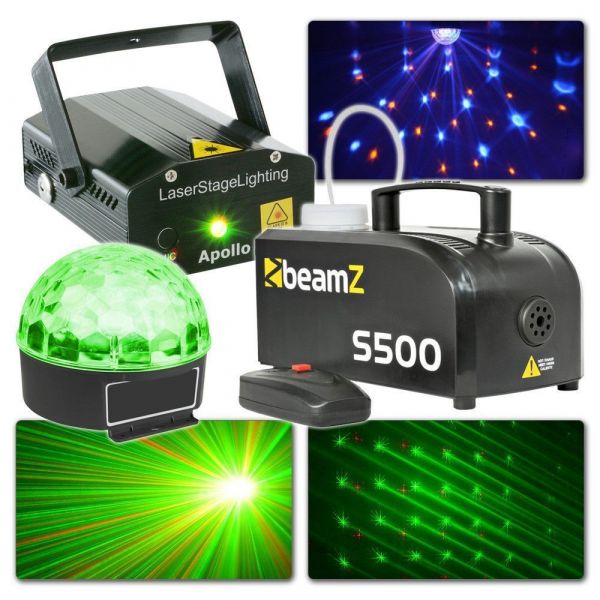 toernooi Tegen de wil Waakzaam Beamz licht en laser disco set (met Jelly Ball, laser en rookmachine) kopen?