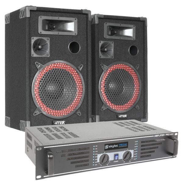 Om toevlucht te zoeken Product Postbode SkyTec Complete 500W PA DJ Set met Luidsprekers en zwarte Versterker kopen?
