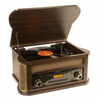 Retourdeal - Fenton Memphis platenspeler - Bluetooth, DAB & FM, CD, cassette en mp3 speler - Donkerbruin