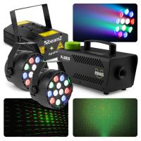 BeamZ lichtset met Laser, PAR spots en 500W rookmachine