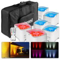 BeamZ BBP96SW - Set van 6 witte accu uplights met 12W LED's en tas / flightbag