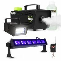 Partyset met Fuzzix F500S Rookmachine - 1L Rookvloeistof - 1x Stroboscoop en 1x Blacklight bar