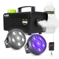 Partyset met Fuzzix F500S Rookmachine - 1L vloeistof - 1x Strobo - 1x Blacklight op accu