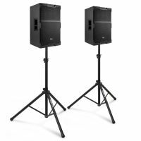 Power Dymamics PDY212A actieve speakerset met statieven - 12 inch - 1400W - Zwart