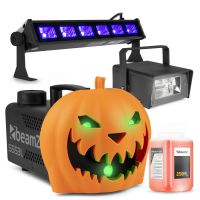 BeamZ Halloween rookmachine partyset - Met opklikbare pompoen - UV LED bar, stroboscoop en lichteffecten