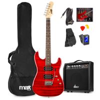 Max GigKit Superstrat Elektrische gitaar met 40 Watt versterker en accessoires - Donker Rood