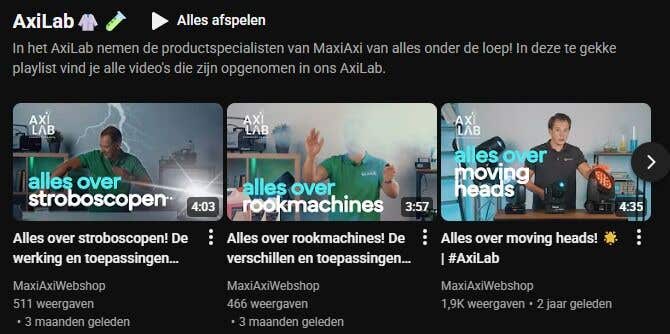 Het youtube kanaal van MaxiAxi, met het AxiLab